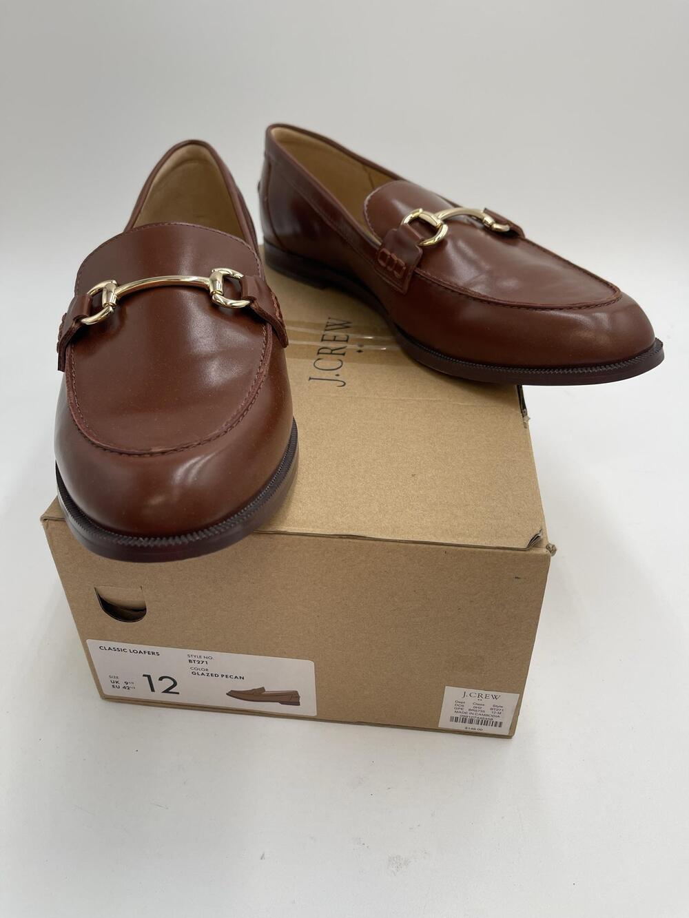 J.Crew Classic Loafers Shoes Mens Brown Leather Dress Horsebit Slip On Size 12